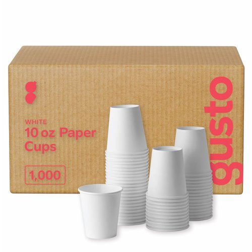 GUSTO Comfy Package [Case of 1,000] 10 oz. Disposable White Paper Cups, Hot Coffee Cups - Eco-Friendly Hot Cups