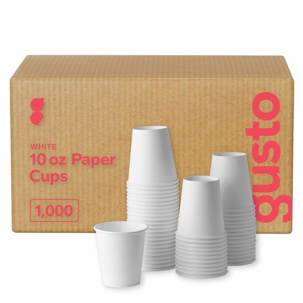 GUSTO Comfy Package [Case of 1,000] 10 oz. Disposable White Paper Cups, Hot Coffee Cups - Eco-Friendly Hot Cups