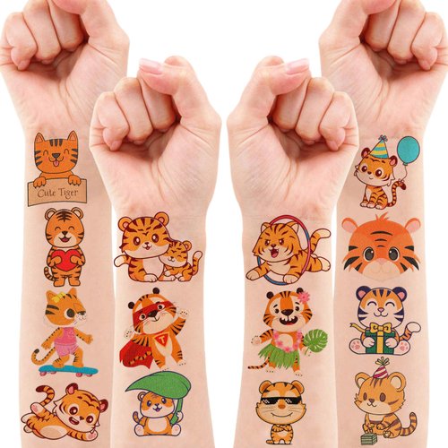 86PCS Tiger Temporary Tattoos Birthday Party Decorations Supplies Favors Decor Themed Jungle Animal Stickers Cute Gifts for Kids Girls Boys Classroom Prizes Rewards