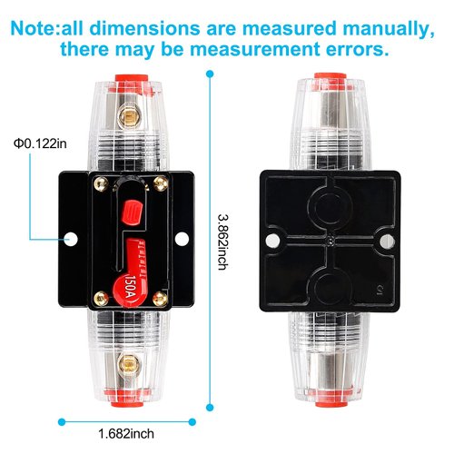 150 Amp Audio Circuit Breaker,12V-24V DC Fuse Holder,20-300A Breaker Switch,Inline Circuit Breaker with Reset Button,for Automotive Marine Boat Audio System Current Overload Protection