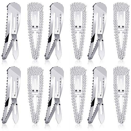 4Pcs Rhinestone Hair Clips, Sparkly Snap Hair Barrettes, Metal No Slip Silver Hair Pins Valentines Wedding Party Prom Birthday Hair Clips Hair Accessories (3 Inch)