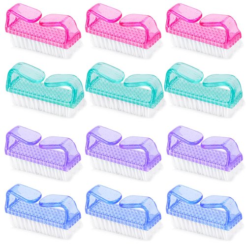 12 Pcs Handle Grip Nail Brush, Fingernail Brush Cleaner Hand Scrub Cleaning Brushes for Toes, Nails, Men and Women（4 Colors）