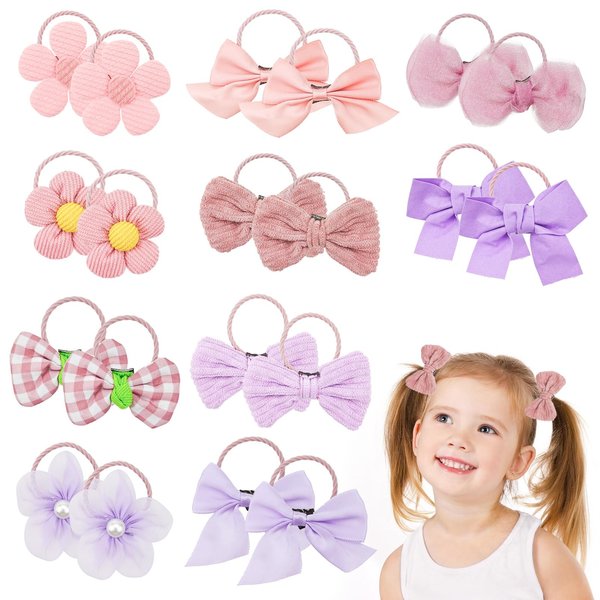 20PCS Small Hairbands, Pink Bow Flower Pony Tails Hair Ties, Cute Flower Elastic Hair Ties Candy Bow Seamless Ponytail Holders Scrunchies Multicolor Flower Bow Hair Ties