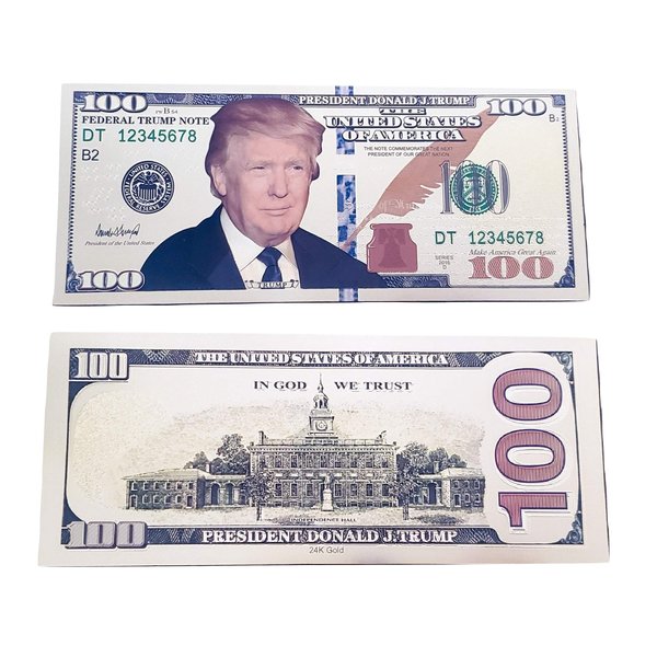 TrendyLuz USA Donald Trump Face Gold Color Presidential $100 Dollar Bill with Currency Holder