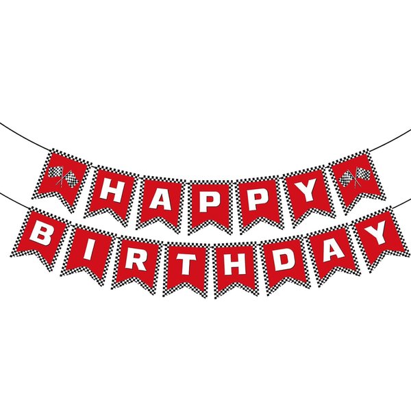 DIADARL Race Car Birthday Banner, Race Car Party Decorations, Checkered Happy Birthday Banner, Race Car Happy Birthday Banner, Racing Themed Party, Boys racing themed birthday decorations (Red)