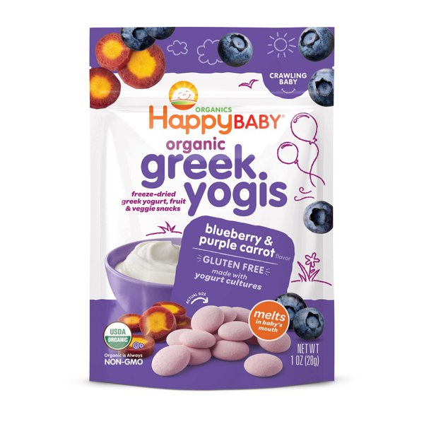 Happy Baby Yogis Greek Yogurt Snacks, Organic Blueberry and Purple Carrot, 1 Ounce