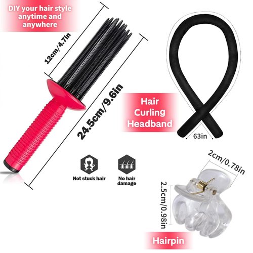 Neuvikter Heatless Curling Rod Headband with Hair Clips and Scrunchie, Hair Brush Styler for Curly Hair, Sleeping Curls Silk Ribbon with Hair Rollers for Long Hair (3Pcs-White)