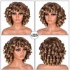 SOFUN Short Curly Wigs for Black Women Afro Curly Wig with Bangs Loose Cute Curly Fluffy Wavy Big Bouncy Fluffy Curly Wig(Ombre Blonde)