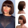 NICMISS Chocolate Brown Human Hair Wigs with Bangs Short Bob Wig Human Hair 10 Inch Straight Bob Wigs for Black Women Human Hair Glueless None Lace Front Brazilian Hair Dark Brown