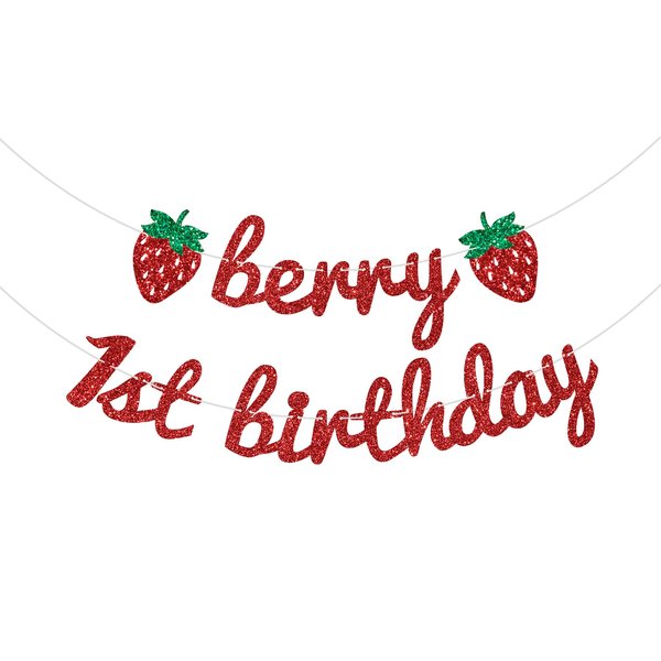 Berry 1st Birthday Banner, Sweet One Banner, Berry First Birthday Decor, Strawberry 1st Birthday Decorations, Berry Sweet Baby Shower Party Decorations (Red Glitter)