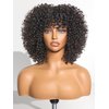 LUVME HAIR Short Curly Wig with Bangs Human Hair Glueless Shaggy Wolf Cut Afro Curly Human Hair Wigs Throw On & Go Black Curl Bob Wig with Bangs 10 Inch