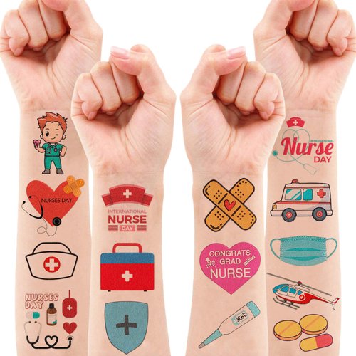 82 Pcs Nurse Temporary Tattoos Sticker for Kids Medical Nurse Graduation Themed Birthday Party Decorations Supplies Favors Celebration Gifts Ideas Girls Boys Baby Showers Cute Tattoo Classroom Reward