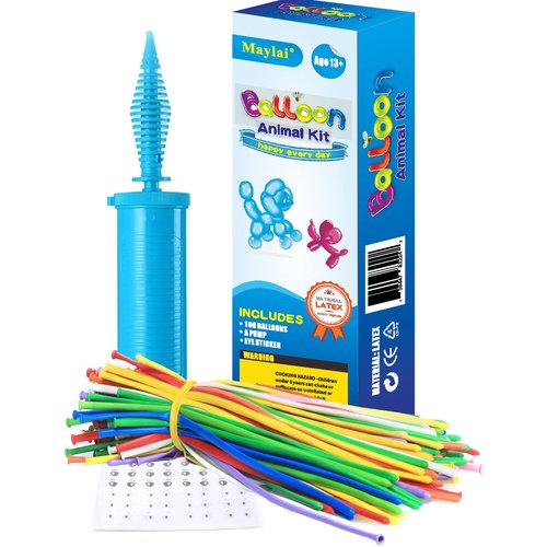 Maylai 100 Pack of Balloon Animal Kit Twisting Balloons with Pump 260 Latex Long Balloons for Christmas Party Decoration