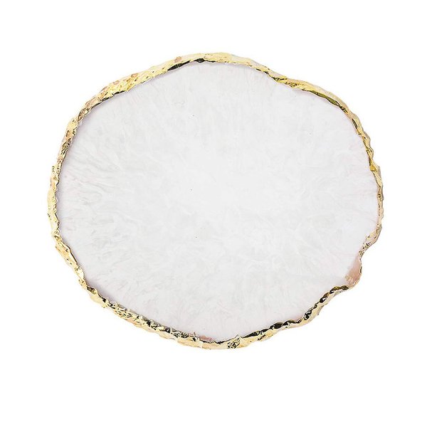 JASSINS Resin Nail Art Palette,Nail Art Painting Mixed Color Palette Gold Edge Nail Gel Color Makeup Display Board(White)