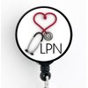 LPN Heart Stethoscope - Retractable Badge Reel with Swivel Clip and Extra-Long 34 inch Cord - Badge Holder