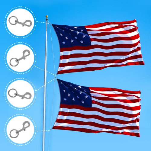 BMFTRRI Flag Pole Kit 80Ft x 1/4" Diameter Halyard With 4 Pcs Zinc Alloy Swivel Snap Hooks Clips - Outdoor Flagpole Hardware Accessories, Camping Rope, Clothesline, Dog Leash, Swing (White)