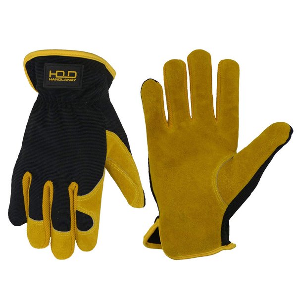 HANDLANDY Men Leather Gardening Gloves, Utility Work Gloves for Mechanics, Construction, Driver, Dexterity Breathable Design Medium