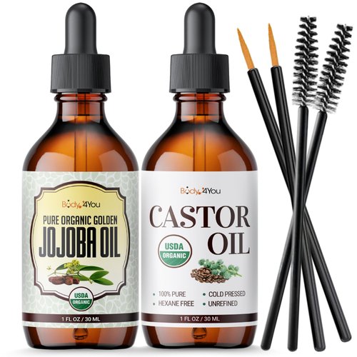 BodyJ4You USDA Organic Jojoba Wax Castor Oil - Skin Care Body Moisturizing Face Wax Hair Care Healthy Nails - Cold Pressed 100% Pure Natural Non-GMO Hexane Free - Pack of 2 x 1 Fl Oz