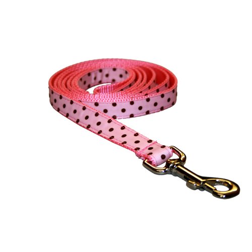 Small Pink/Brown Polka Dot Dog Leash: 3/4" Wide, 4ft Length - Made in USA.
