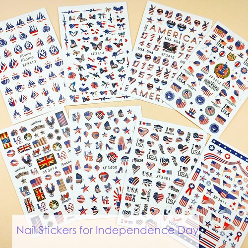 4th of July Nail Art Stickers,Independence Day Nail Stickers,3D Self-Adhesive Memorial Day Stickers for Nails Art Design,American Flag Patriotic Heart Star Decals for Fourth of July Nail Decoration…