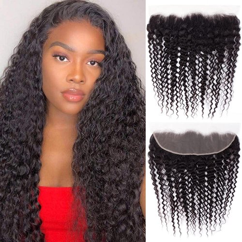 Lace Frontal Closure 13x4 Ear to Ear HD Lace Frontal Deep Wave Brazilian Virgin Human Hair Extensions Frontal Bleached Knots Pre Plucked With Baby Hair Natural Color 16 Inch