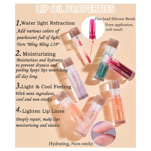 3Pcs Hydrating Lip Glow Oil, Moisturizing Lip Oil Gloss Transparent Toot Lip Oil, Non-sticky Plumping Lip Oil Tinted Clear Lip Gloss, Nourishing Repairing Reducing Lip Lines Lip Product for Girl-Set A