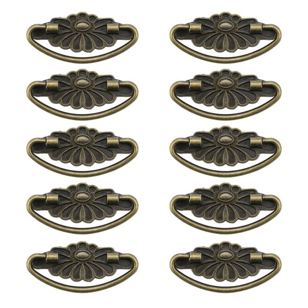 T Tulead Antique Looking Drawer Pulls Jewelry Cabinet Handles Box Pull Bronze Vintage Tool Box Handle Knob Pack of 10 (1.53-Inch Hole to Hole)