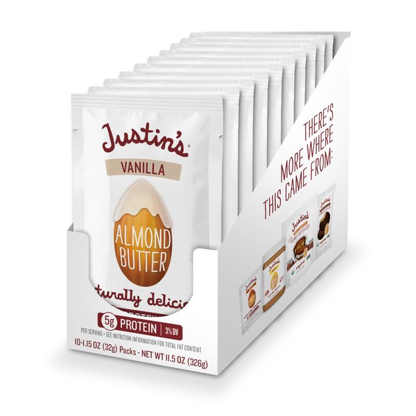 JUSTIN'S Gluten-Free Vanilla Almond Butter 1.15 oz Squeeze Pack, (Pack of 10)