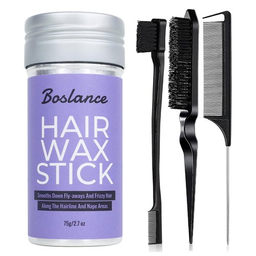Boslance Slick Hair Wax Stick for Flyaways, Smoothing Pomade Gel for Women, Hair Gel, 2.7 fl. oz (1 wax stick + 3 Brushes)