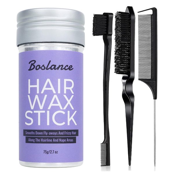Boslance Slick Hair Wax Stick for Flyaways, Smoothing Pomade Gel for Women, Hair Gel, 2.7 fl. oz (1 wax stick + 3 Brushes)