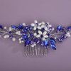 BERYUAN Bridal Rhinestone Pearls Hair Comb Flowers Pearls Rhinestone Wedding Headband Crystal Rhinestone Pearls Handmade Hair Comb for Wedding Bridal Women (blue)
