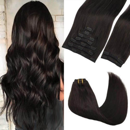 GOO GOO Clip in Hair Extensions Real Human Hair, 16inch 150g 9Pcs, 2 Dark Brown, Remy Human Hair Extensions Clip ins for Women, Natural Human Hair