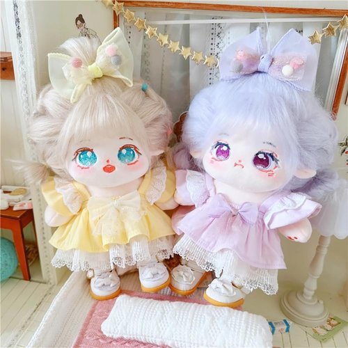niannyyhouse 20cm Plush Doll Clothes Loose Solid Color Dress Headwear Soft Stuffed Plush Toy Dress Up Accessories (Purple)