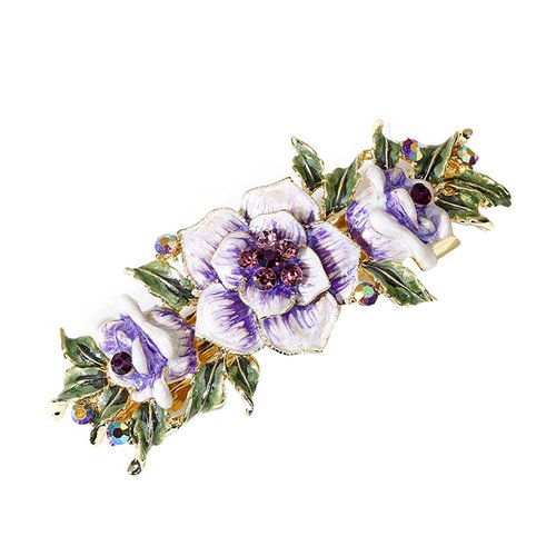 Fodattm Women Lady Vintage Exquisite Flower French Hair Barrette Metal Hairpin Rhinestone Spring Hair Clip Bridal Wedding Crystal Hair Clasps (Purple)