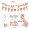 16th Birthday Decorations Kit for Girls Women,Including Happy Birthday Banner,Sash,Tiara Crown,Triangle Flag bunting,Hanging Swirls Streamer,Cake Topper,Sweet 16 Birthday Party Decorations for Girls