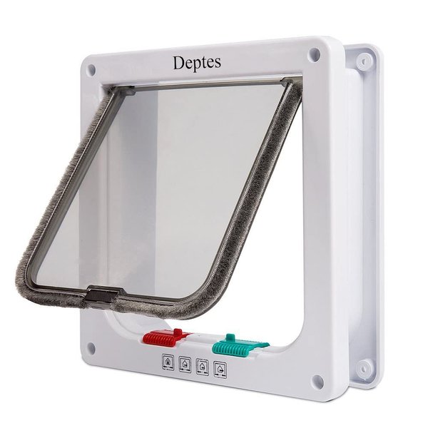 Depets Medium Cat Flap Door with 4 Way Lock (Outer Size 7.5" x 7.8"), Magnetic Pet Door Kit White, Weather-Resistant Cat Door for Cats & Doggy