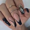 MISUD Press on Nails Long Coffin Fake Nails Matte Glue on Nails Ballerina Acrylic Nails Bling Snowflake Glitter Artificial Nails Black Gradient French Tip Stick on False Nails with Design 24 pcs