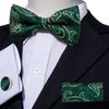 YOHOWA Green Gold Bow Tie and Pocket Square Set Pretied Bow Tie with Gold Diamond Ring