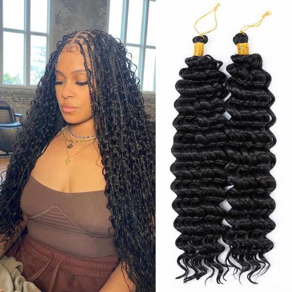 Deep Wave Crochet Hair 24 Inch 2 Packs Ocean Wave Curly Crochet Hair For Black Women Deep Wave Braiding Hair Extensions For For Boho Box Braids (1B, 24inch, 2pack)