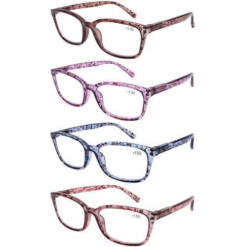 DOOViC 4 Pack Computer Reading Glasses Blue Light Blocking Anti Eyestrain Spring Hinge Stylish Readers for Women 2.25 Strength
