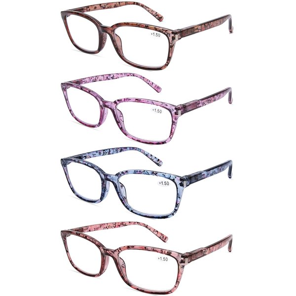 DOOViC 4 Pack Computer Reading Glasses Blue Light Blocking Anti Eyestrain Spring Hinge Stylish Readers for Women 2.25 Strength