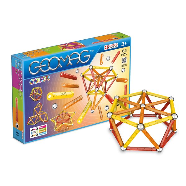 Geomag - COLOR - 64-Piece Magnetic Building Set, Certified STEM Construction Toy, Safe for Ages 3 and Up
