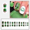 St. Patrick's Day Press on Nails White Short Square Fake Nails Painting Kiss Glue on Nails Green Clover False Nails with Acrylic Nails Full Cover Glossy Stick on Nails Artificial Nails for Women Girls