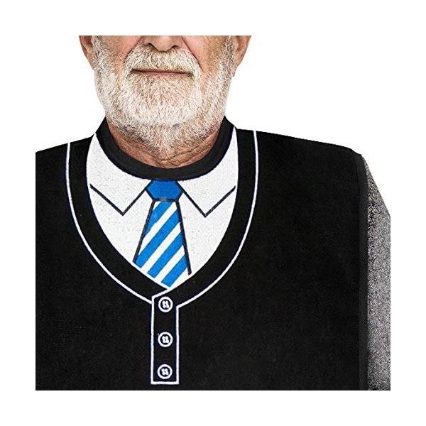 Classy Pal, Adult Bibs for Men, Dress ‘n Dine™ Clothing Protectors for Eating, Senior Adult Bib Terry Cloth Crumb Catcher, Embroidered Design, Waterproof, Reusable, Washable (Blue Tie)