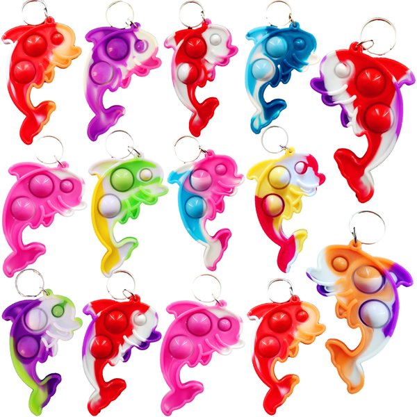 HOZKEAP 100 Packs Bulk Dolphin Fidget Bubble Mini Pop key chain， for Adult and Kids,Birthday Party Favors Supplies gifts Classroom summer Students Bubble Prize