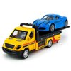 Flatbed Truck Toy Rescue Tow Truck Transport Trailer Car Carrier Metal Diecast Pull Back Vehicles 2 in 1 Vehicle Playset Toy Trucks for Boys Kids Toddlers Birthday Gifts for Age 3 4 5 6, Yellow
