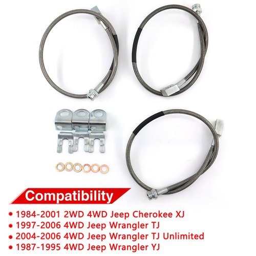89715 Front and Rear Extended Stainless Brake Lines for Jeep Wrangler TJ YJ 87-06 / Jeep Cherokee XJ 84-01 4-6" Lift