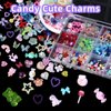 Colorful Candy Cute 3D Nail Charms, Flower Butterfly Bowknots Lollipop Candy Bear Nail Art Charms, Cute Hollow Pearls Cartoon Nail Charms Jewelry for Nail Art DIY Accessories with Pickup Tools