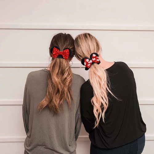 Mouse Ear Hair Scrunchies for Women, Sequins Hair Bow Scrunchies for Girls Velvet Mouse Ears Hair Ties for Ponytail Party Favors Cosplay Costume Cute Hair Accessories, Red Black
