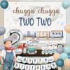 kreat4joy Chugga Chugga Two Two Birthday Party Decorations, 2nd Train Birthday Decorations, Retro Blue Balloons Backdrop Banner Cupcake Cake Toppers Number 2 Foil Balloon for 2 Year Old Birthday Party
